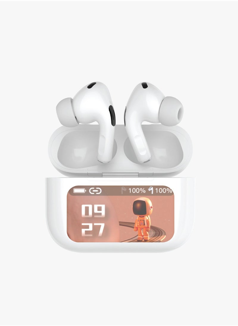 GREEN LION - Touch Tone Lite TWS with Active Noise Cancellation and Built in Touch Control Display / 300mAh Case Battery Capacity / Wireless Charging / V5.3 Bluetooth Version / IPX5 Waterproof / Built in Touch Control Display - White - Image 1