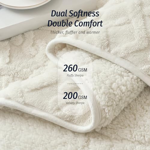 Wemore Weighted Blanket for Adults Twin Size 15 lbs, Dual Sided Soft Fuzzy Jacquard Sherpa Weighted Blankets for Sleeping, Cozy Fluffy Knitted Heavy Blanket for Couch Bed, Cream White, 60 x 80 inches - Image 2