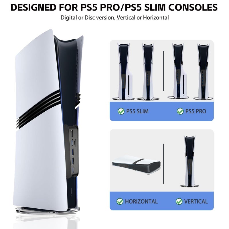 Megadream 6 Ports USB Hub for PS5 Pro/Slim Console, High-Speed Expander Hub Charger Port with 4 USB-A 2.0 + 1 USB Charging Port + 1 Type C Port, Compatible with PlayStation 5 Pro/Slim Front Jacks - Image 5