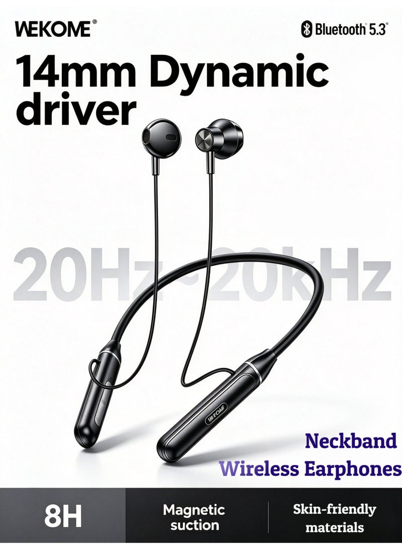 WEKOME Neckband Bluetooth 5.3 Wireless Earphones, 14mm Driver Magnetic Suction Earbuds, 8H Playback Time Sports Headphones for Running - Image 1