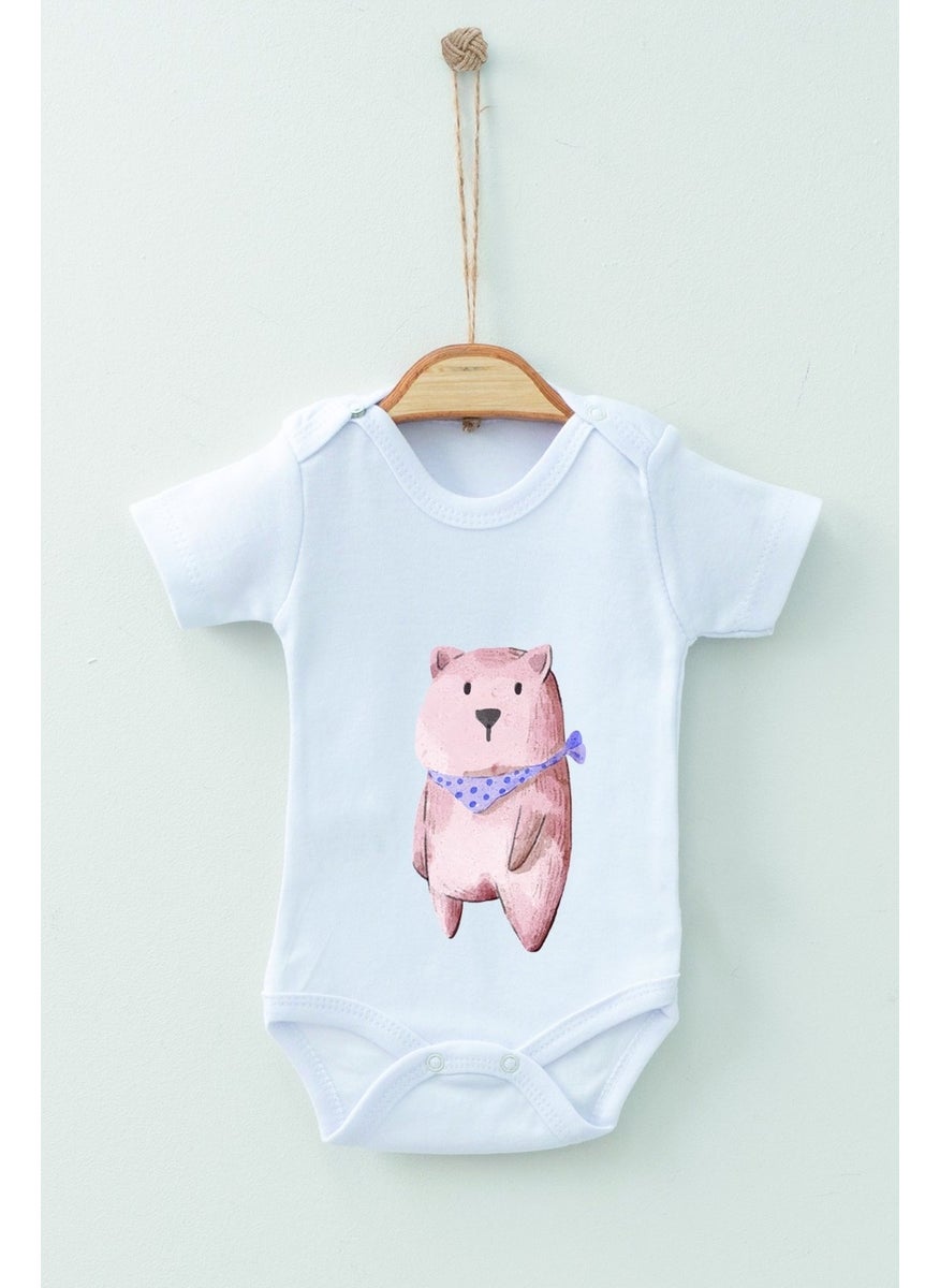 Ada Bebek Çocuk - Ada Baby Kid Adabebek Cotton Organic Scarf Bear Short Sleeve Bodysuit Baby Bodysuit - Image 1