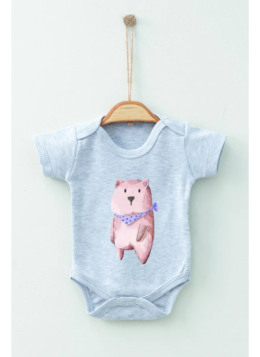 Ada Bebek Çocuk Ada Baby Kid Adabebek Cotton Organic Scarf Bear Short Sleeve Bodysuit Baby Bodysuit