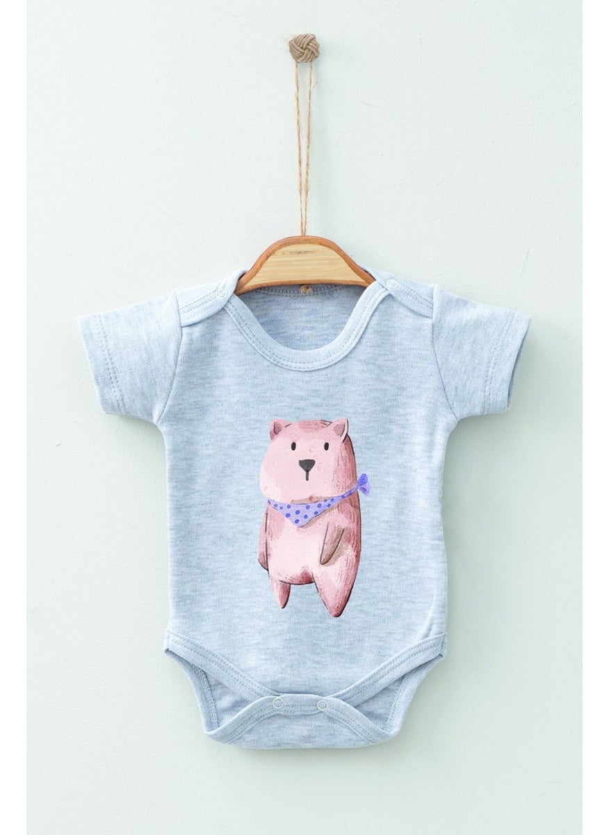Ada Bebek Çocuk - Ada Baby Kid Adabebek Cotton Organic Scarf Bear Short Sleeve Bodysuit Baby Bodysuit - Image 1