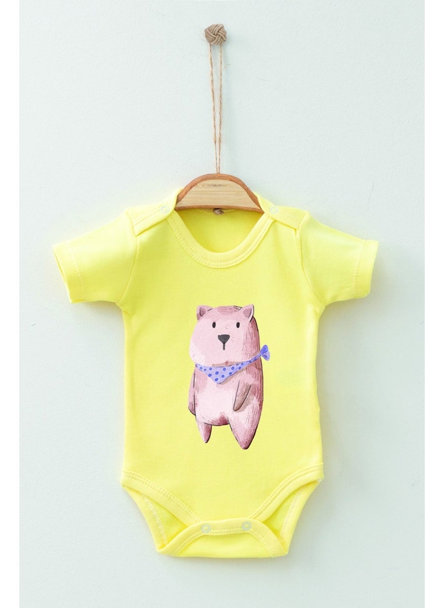 Ada Bebek Çocuk - Ada Baby Kid Adabebek Cotton Organic Scarf Bear Short Sleeve Bodysuit Baby Bodysuit - Image 1