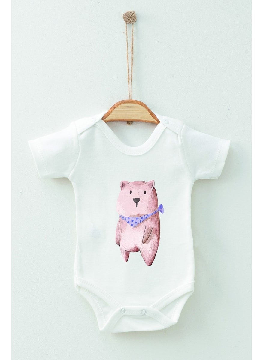 Ada Bebek Çocuk - Ada Baby Kid Adabebek Cotton Organic Scarf Bear Short Sleeve Bodysuit Baby Bodysuit - Image 1