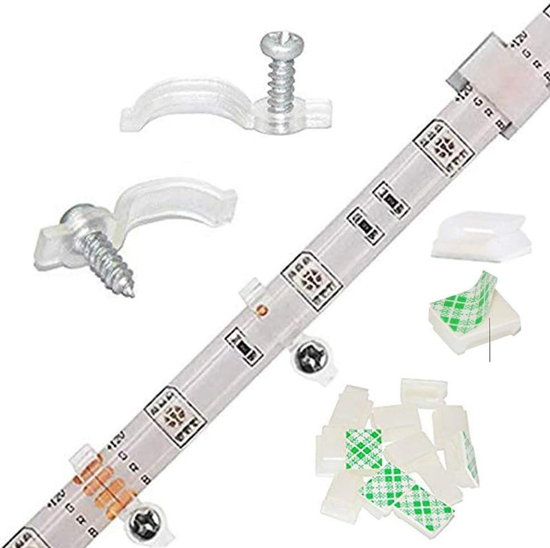 GRIVER 100 Pack Strip Light Mounting Brackets,Fixing Clips,One-Side Fixing,100 Screws Included (Combination package) - Image 1