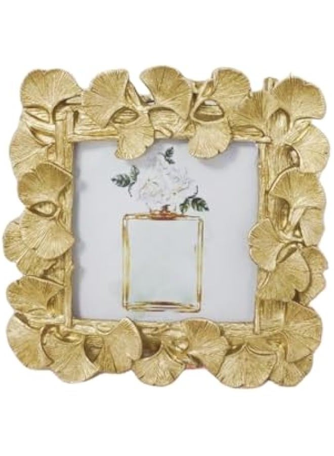 1pcs 4x4 Inch Vintage Photo Frame Resin Picture Frame Ginkgo Leaves Decoration Photo Frame Stand Holder (Gloden)