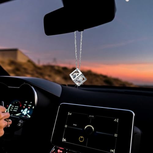 Sylvil Bling Diamond Cube Car Rear View Mirror Charms, Crystal Sun Catcher Hanging Ornament for Automotive, Home Decor, Universal Vehicle Pendant Accessories for Women Girls (White) - Image 5