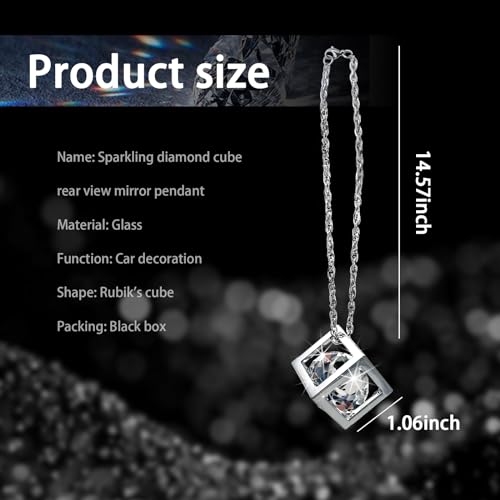 Sylvil Bling Diamond Cube Car Rear View Mirror Charms, Crystal Sun Catcher Hanging Ornament for Automotive, Home Decor, Universal Vehicle Pendant Accessories for Women Girls (White) - Image 2