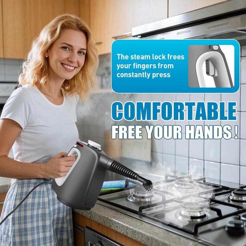 Opstrava Pressurized Handheld Steam Cleaner with 14 PCS Accessories&Safety Lock, 1350W Multi-Purpose Steamer for Cleaning, Portable Steam Cleaner for Home,Car,Grout,Furniture,Bathroom,Kitchen,Tiles&Couch - Image 5