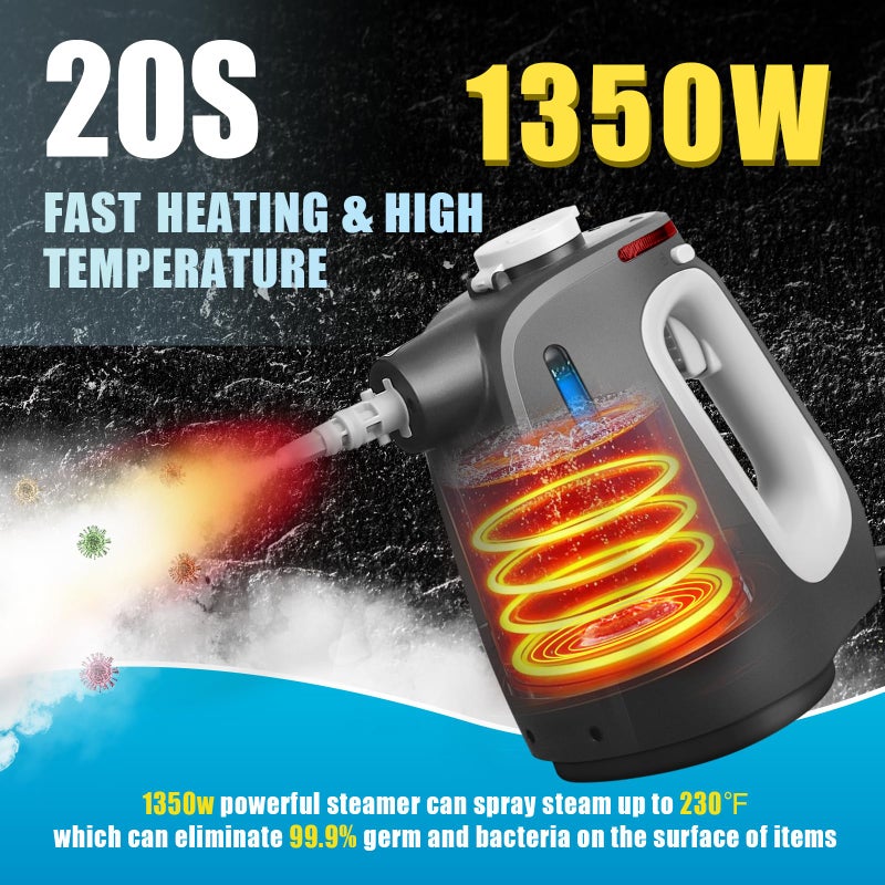 Opstrava Pressurized Handheld Steam Cleaner with 14 PCS Accessories&Safety Lock, 1350W Multi-Purpose Steamer for Cleaning, Portable Steam Cleaner for Home,Car,Grout,Furniture,Bathroom,Kitchen,Tiles&Couch - Image 3