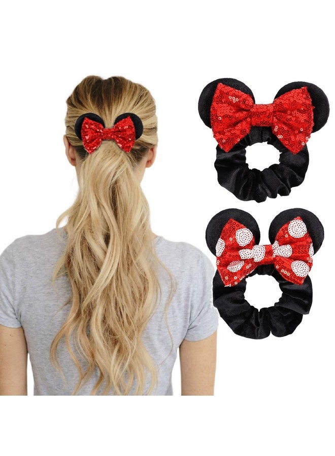 ووفوووفو ربطات شعر نسائية مزينة بالترتر، ربطات شعر مخملية على شكل أذن فأر لذيل الحصان، هدايا للحفلات، زي تنكري، إكسسوارات لطيفة - أحمر وأسود