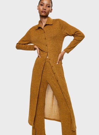 Ribbed Button Detail Longline Cardigan