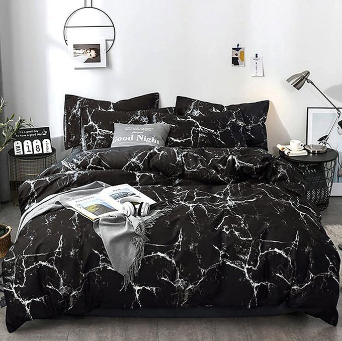 BLACK COMFORTER SET BOYS BLACK MARBLE BEDDING SET TWIN LIGHTWEIGHT SOFT BLANKET TEEN BOY GIRLS BREATHABLE BLACK MARBLE QUILT SET 3 PCS BED COMFORTER SET