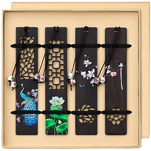 ZIZZON Wooden Bookmark for Men Women, Handmade Natural Wood Carving, Hollow Out and Painted Craft, Ideal Gifts for Men Women Friends Girls Teachers, Birthday Present (Peacock and Lotus) - Image 2