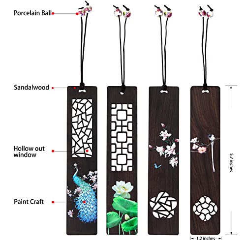 ZIZZON Wooden Bookmark for Men Women, Handmade Natural Wood Carving, Hollow Out and Painted Craft, Ideal Gifts for Men Women Friends Girls Teachers, Birthday Present (Peacock and Lotus) - Image 3