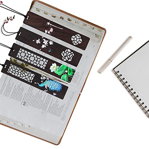 ZIZZON Wooden Bookmark for Men Women, Handmade Natural Wood Carving, Hollow Out and Painted Craft, Ideal Gifts for Men Women Friends Girls Teachers, Birthday Present (Peacock and Lotus) - Image 5