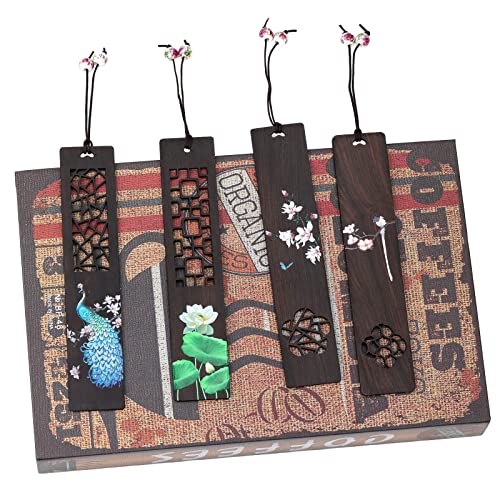 ZIZZON Wooden Bookmark for Men Women, Handmade Natural Wood Carving, Hollow Out and Painted Craft, Ideal Gifts for Men Women Friends Girls Teachers, Birthday Present (Peacock and Lotus) - Image 4
