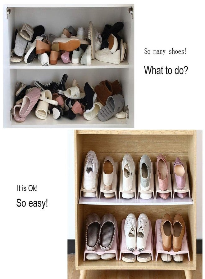 ALPENKOK 4 Pcs Stacking Shoe Organizer for Shelf 10 x 8.7 in – Double Layer Space Saving Shoe Dividers for Shelves – Footwear Riser for Heels Under 4.7", Sneakers & Flats Storage for Small Closets, Dorms, Apts - Image 2