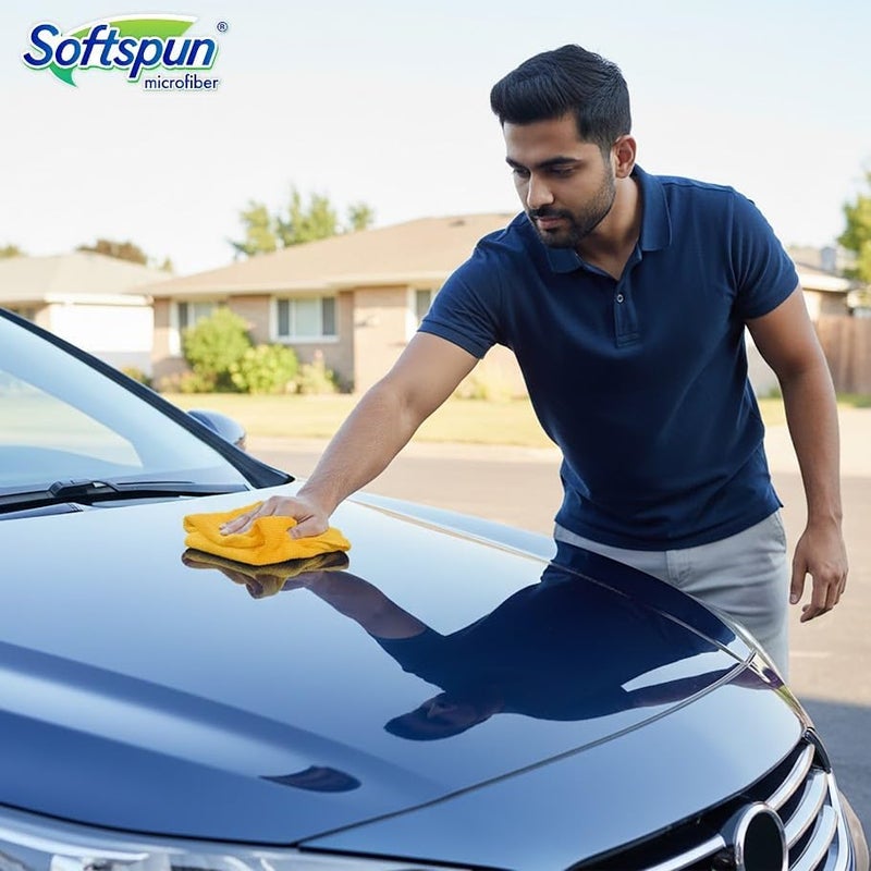 SOFTSPUN Microfiber Cloth - 5 pcs 40x40 cms 340 GSM Orange Thick Lint & StreakFree Multipurpose Cloths Automotive Microfibre Towels for Car Bike Cleaning Polishing Washing & Detailing. - Image 3