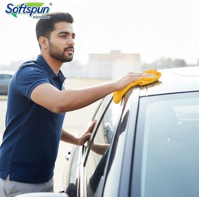 SOFTSPUN Microfiber Cloth - 5 pcs 40x40 cms 340 GSM Orange Thick Lint & StreakFree Multipurpose Cloths Automotive Microfibre Towels for Car Bike Cleaning Polishing Washing & Detailing. - Image 4