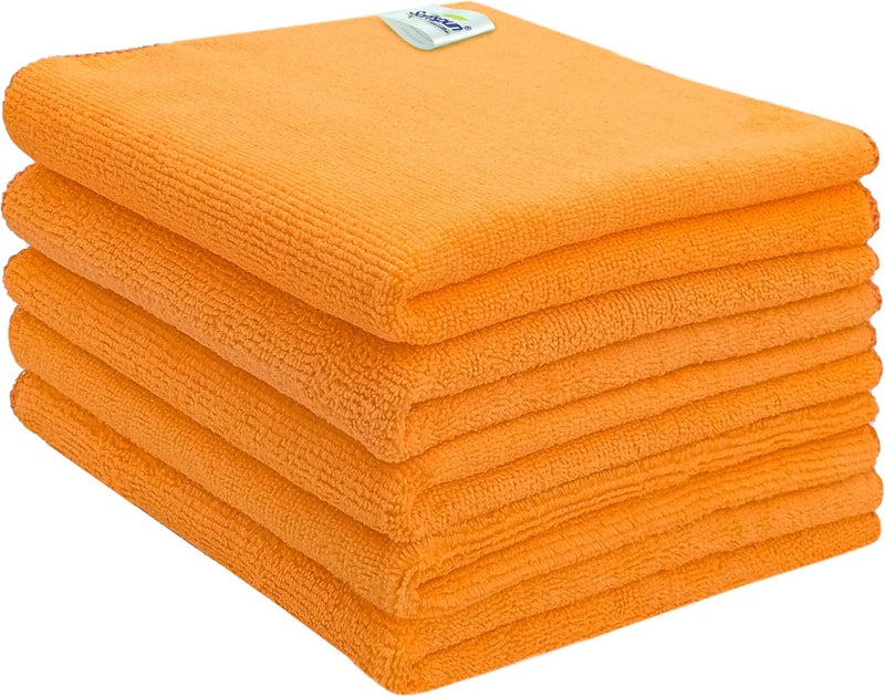 SOFTSPUN Microfiber Cloth - 5 pcs 40x40 cms 340 GSM Orange Thick Lint & StreakFree Multipurpose Cloths Automotive Microfibre Towels for Car Bike Cleaning Polishing Washing & Detailing. - Image 1