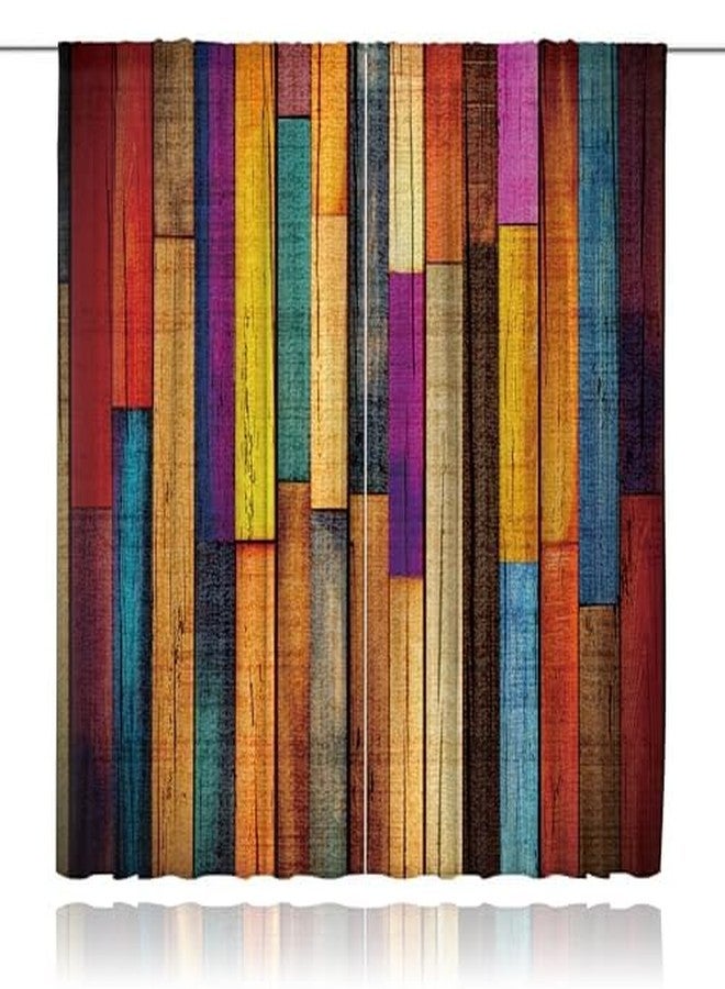 MESHELLY Rustic Farmhouse Curtains 52W X 84H Inch Rod Pocket Colorful Curtains for Living Room Western Barn Door Wooden Decor Multicolor Wood Cabin Country Garage Art Printed Bedroom Drapes 2 Panels - Image 2