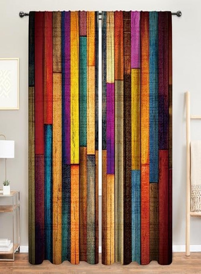 MESHELLY Rustic Farmhouse Curtains 52W X 84H Inch Rod Pocket Colorful Curtains for Living Room Western Barn Door Wooden Decor Multicolor Wood Cabin Country Garage Art Printed Bedroom Drapes 2 Panels - Image 1