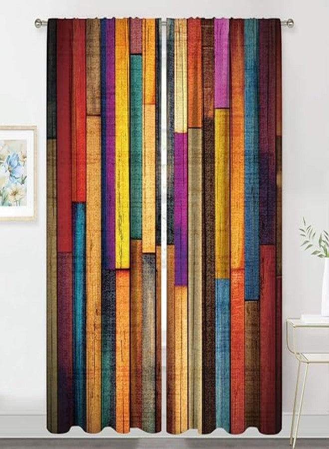 MESHELLY Rustic Farmhouse Curtains 52W X 84H Inch Rod Pocket Colorful Curtains for Living Room Western Barn Door Wooden Decor Multicolor Wood Cabin Country Garage Art Printed Bedroom Drapes 2 Panels - Image 3