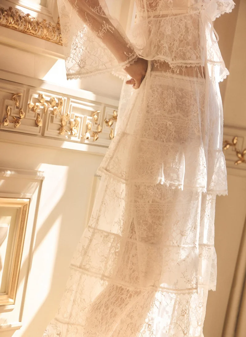 Lichi  Floor-length lace cape with flounces for Women | Best Price UAE