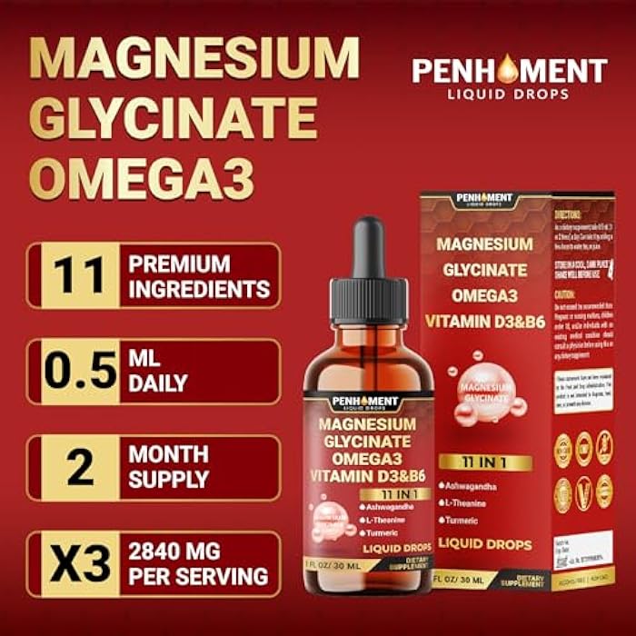 Penhoment 11in1 Magnesium Glycinate Liquid Drop with Omega-3 Supplement, Ashwagandha Drops, L-Theanine, Turmeric, Magnesium Complex Supplement - 1FL Oz - 2 Month Supply - Image 5