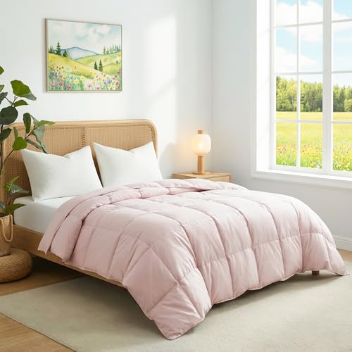 Joysoul Lightweight Down Comforter Twin Size, Goose Feathers Fiber Comforter for Hot Sleepers, Breathable & Ultra Soft Fluffy Duvet Insert, Thin Bedding for Summer,Pink (68" X 88") - Image 2