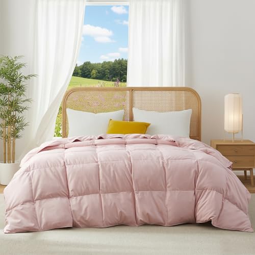 Joysoul Lightweight Down Comforter Twin Size, Goose Feathers Fiber Comforter for Hot Sleepers, Breathable & Ultra Soft Fluffy Duvet Insert, Thin Bedding for Summer,Pink (68" X 88") - Image 1