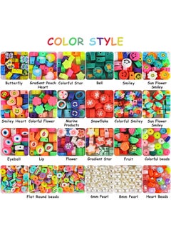 Generic 【Product Size】-360pcs 18 different style polymer clay beads 20pcs for each,750 pcs flat clay beads mixed colors 6mm,50pcs 6mm white pearl bead,30pcs 8mm white pearl bead,50pcs heart beads,2 rolls of crystal string.  - Image 3