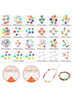 Generic 【Product Size】-360pcs 18 different style polymer clay beads 20pcs for each,750 pcs flat clay beads mixed colors 6mm,50pcs 6mm white pearl bead,30pcs 8mm white pearl bead,50pcs heart beads,2 rolls of crystal string.  - Image 4