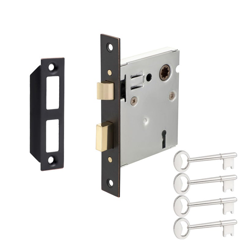 newliplace Old Mortise Lock Replacement Parts - Vintage Style Indoor Mortise Lock Assembly Kit with Antique Skeleton Keys and Reversible Latch Bolt, Oil Rubbed Bronze Plated Finish - Image 5