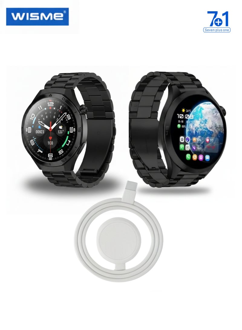 WISME X39 MAX Smartwatch Bluetooth Calling Fitness Tracker 7 Straps Ceramic Round Dial Android iOS - For Men - Black - Image 1