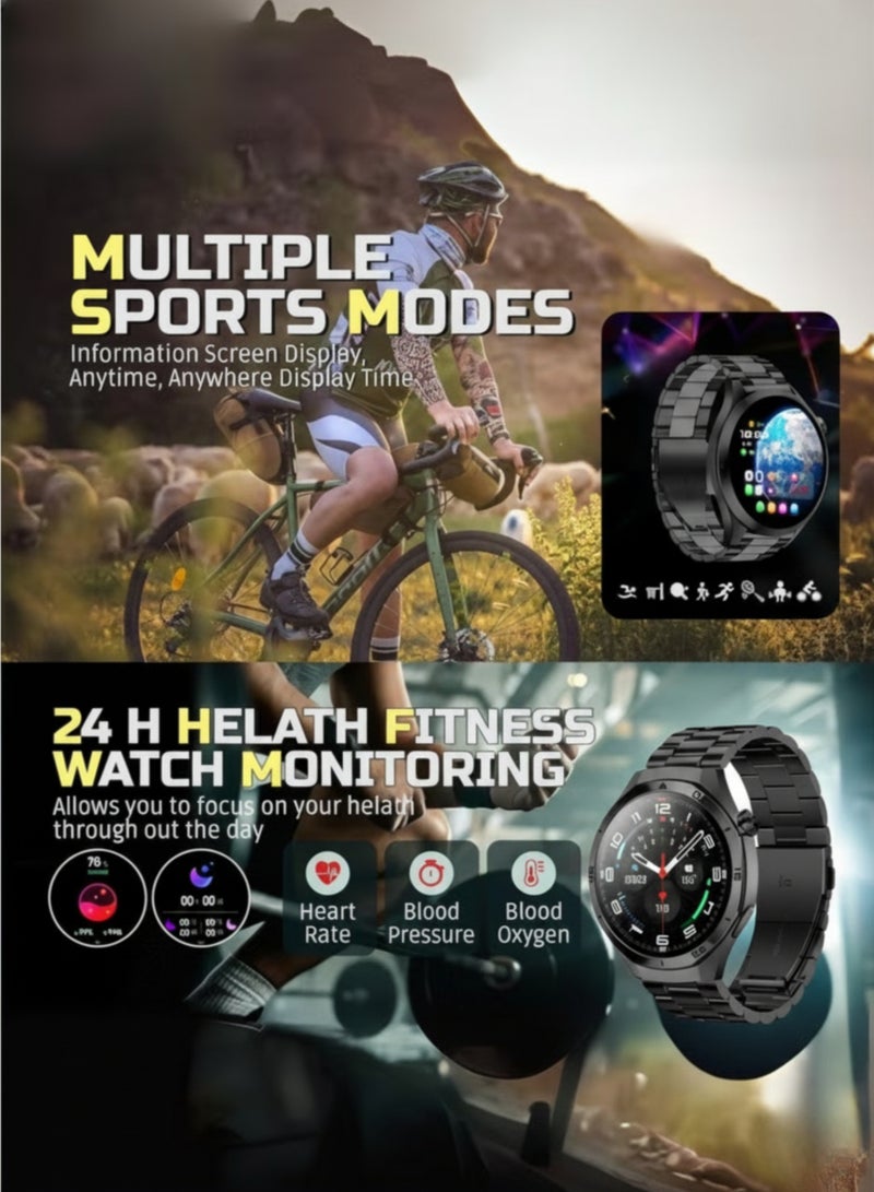 WISME X39 MAX Smartwatch Bluetooth Calling Fitness Tracker 7 Straps Ceramic Round Dial Android iOS - For Men - Black - Image 4