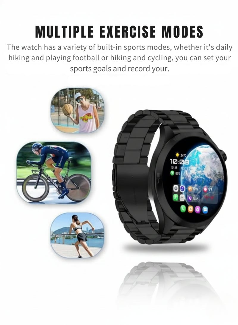 WISME X39 MAX Smartwatch Bluetooth Calling Fitness Tracker 7 Straps Ceramic Round Dial Android iOS - For Men - Black - Image 3