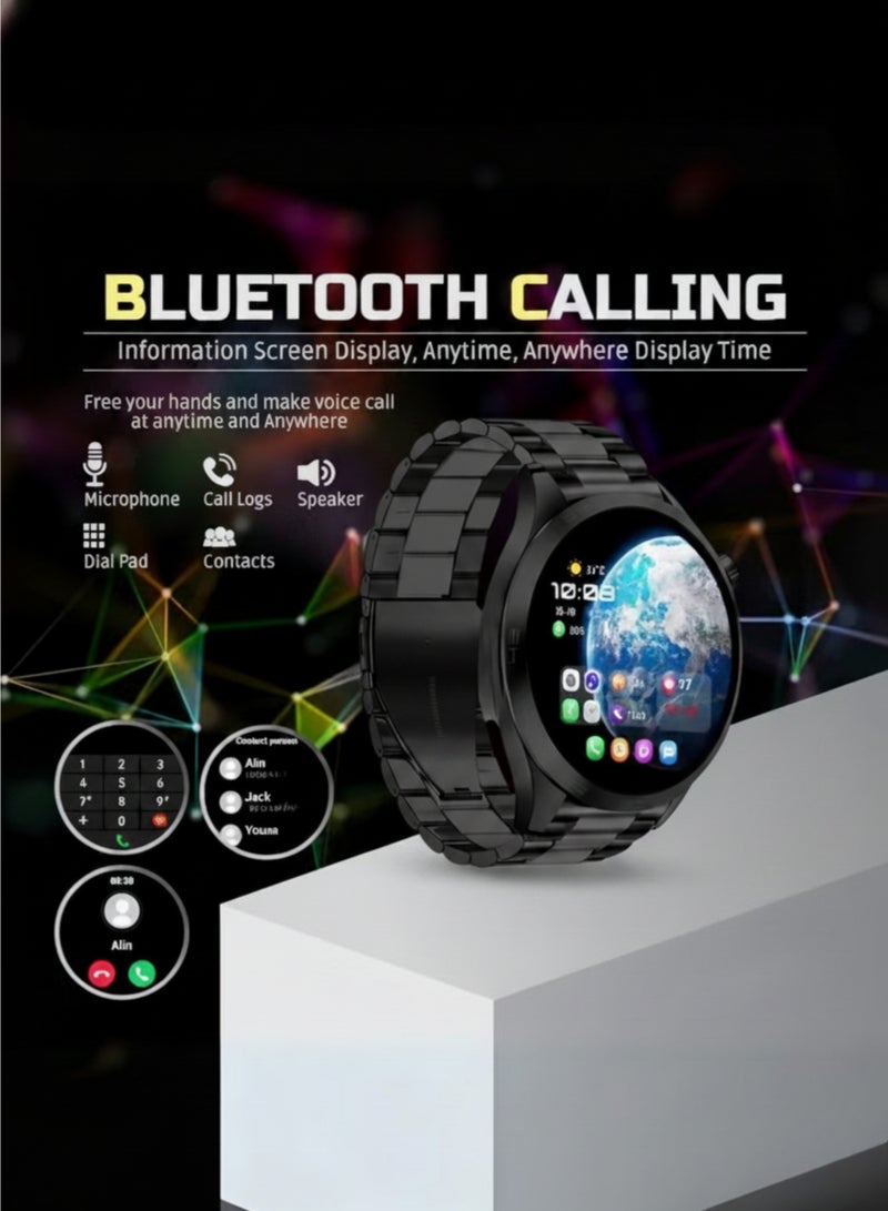 WISME X39 MAX Smartwatch Bluetooth Calling Fitness Tracker 7 Straps Ceramic Round Dial Android iOS - For Men - Black - Image 2