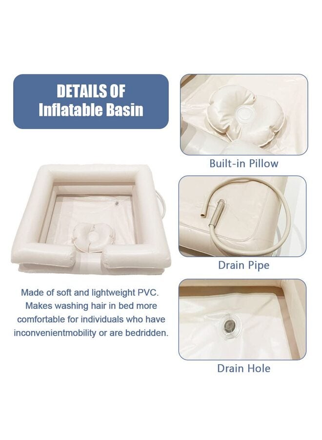 Bedside Inflatable Shampoo Basin Set - Bedridden Hair Washing Bowl System, Hair Shower Bed Bath Supplies for Patient, Disabled, Elderly (Set of 5) - Image 2