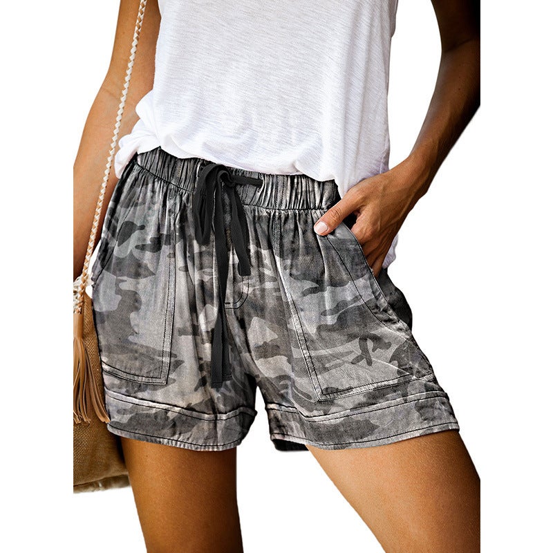 wish casual shorts female 2022 summer new European version high waist lace loose wide leg pants Army Green XL - Image 4