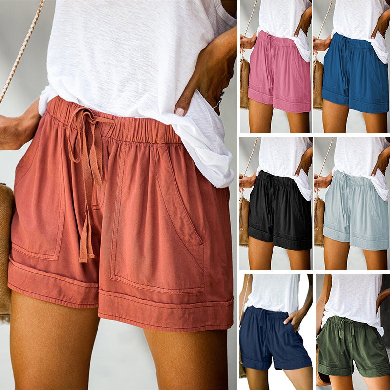 wish casual shorts female 2022 summer new European version high waist lace loose wide leg pants Army Green XL - Image 2