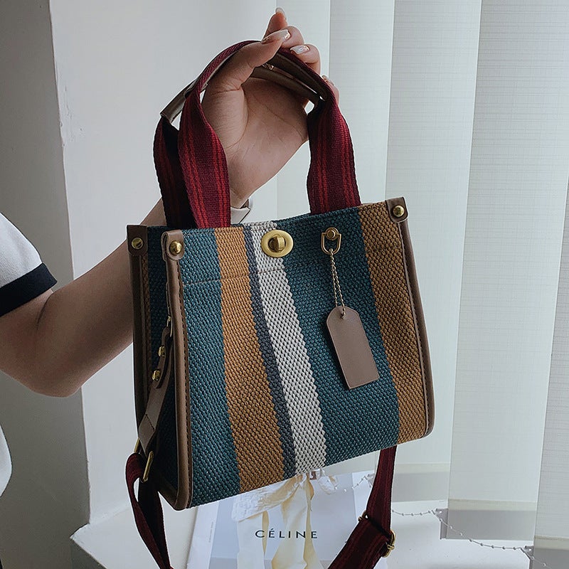 Tote Bag for Women, Hot-Selling New Trendy Fashion Fabric Striped Handbag, High-End Texture, Light Luxury Crossbody Bag - Image 1