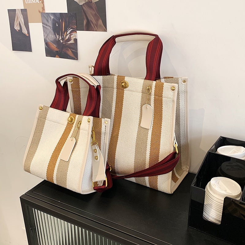 Tote Bag for Women, Hot-Selling New Trendy Fashion Fabric Striped Handbag, High-End Texture, Light Luxury Crossbody Bag - Image 4
