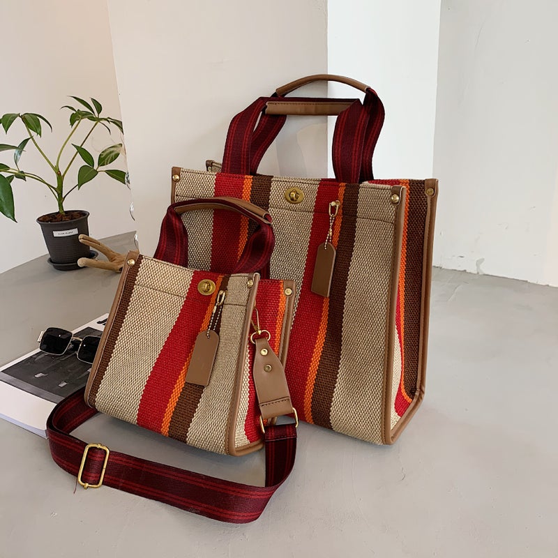 Tote Bag for Women, Hot-Selling New Trendy Fashion Fabric Striped Handbag, High-End Texture, Light Luxury Crossbody Bag - Image 5