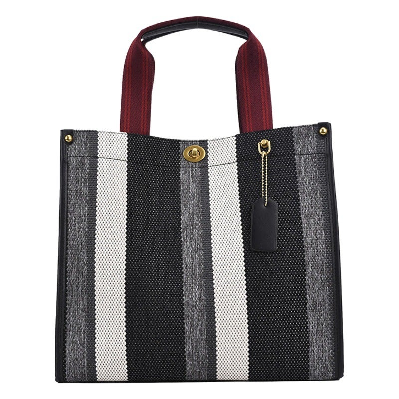 Tote Bag for Women, Hot-Selling New Trendy Fashion Fabric Striped Handbag, High-End Texture, Light Luxury Crossbody Bag - Image 2