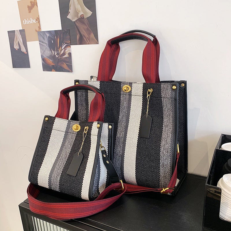 Tote Bag for Women, Hot-Selling New Trendy Fashion Fabric Striped Handbag, High-End Texture, Light Luxury Crossbody Bag - Image 3