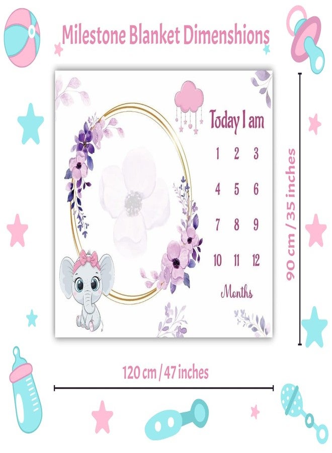 Hoolloomooloo Combo of 2 Baby Monthly Milestone Blankets - Pink Unicorn & Purple Elephant Themes - Soft Fleece for Infant Photo Props, Baby Shower Gifts & Monthly Growth Tracking - Image 2