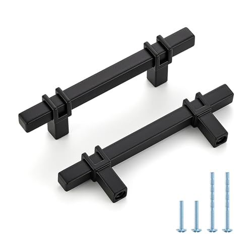 HOME EDIT 3 inch Black Cabinet Handles, 10 Pack Kitchen Cabinet Handles Matte Black Drawer Pulls Zinc Alloy Square Bar Kitchen Pulls - Image 1